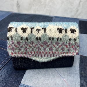 Blue Green Sheep Wool Purse, Unique Wallet, Purse Wallet, Quirky Purse, Clutch Purse, Knitted Wallet, Clutch Wallet for Women