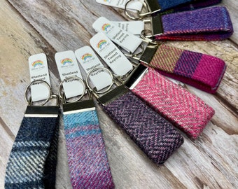 Shetland Tweed Keyring, Tweed Keyring, Wool Keyring, Handmade Keychain, Mini Keyfob, Purple Heather, Sunset Keychain, Fabirc Key Fob