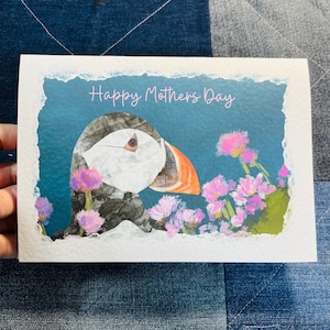 Greetings Card | Wildflower Puffin - Personalised Birthday Card, Anniversary Card, Valentines Card, Mother's Day Card