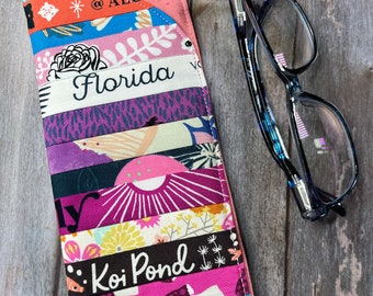 Florida Koi Pond Patchwork Estuche de gafas, Estuche de gafas de tela, Estuche de gafas acolchado, Bolsa de gafas suaves, Estuche de gafas acolchado