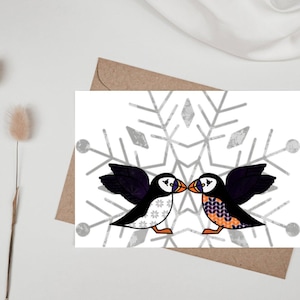 Fair Isle Puffin card, blank puffin card, Kissing Puffin Card, A6