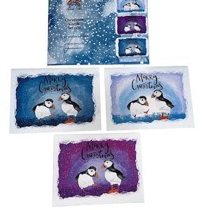 Puffin Christmas Card | Shetland - Set of 6 Puffin Notecards | Blue Purple