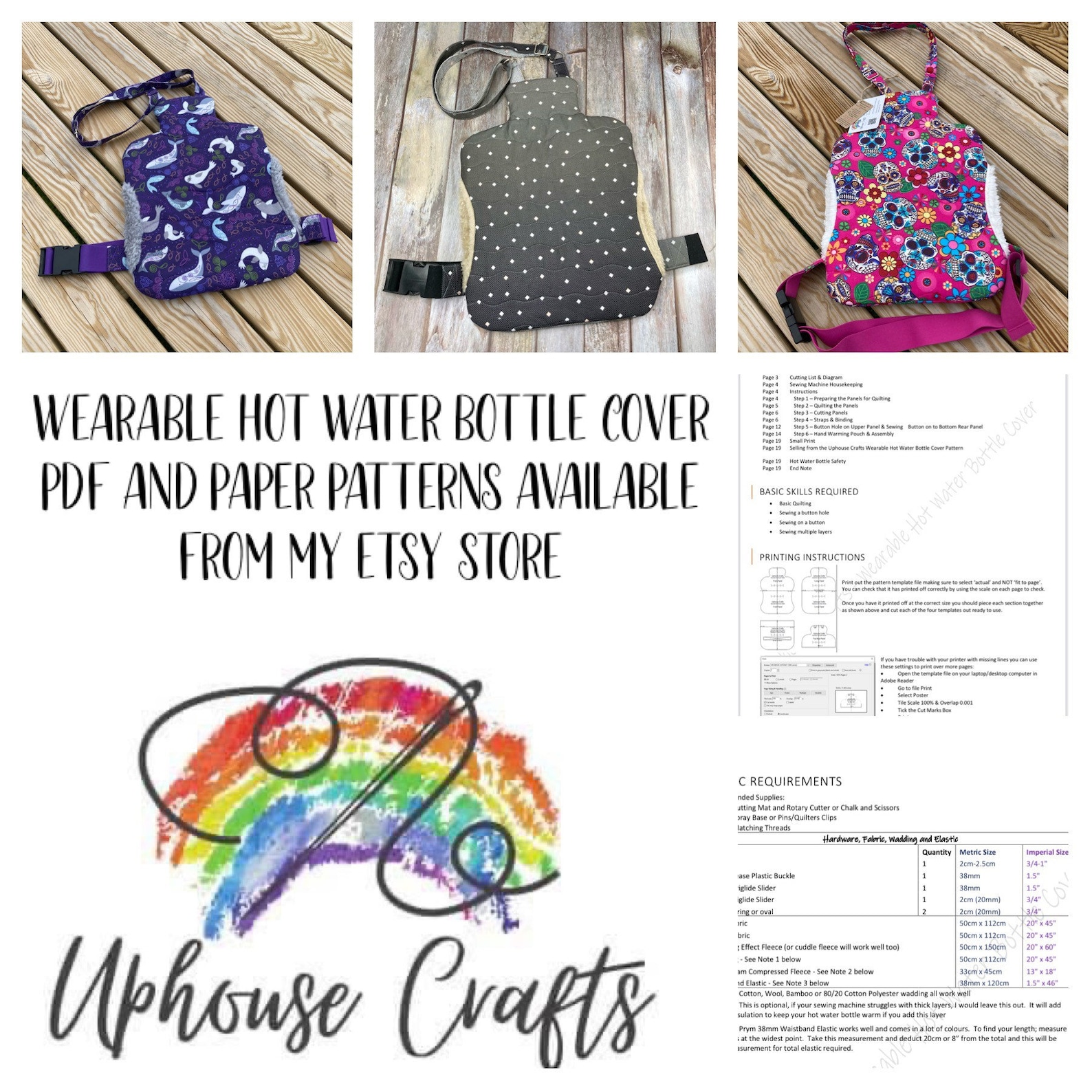 PDF Sewing Pattern Wearable Hot Water Bottle Cover PDF Sewing Pattern