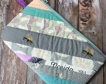 Pastel Butterfly Florida Patchwork Zip Pouch, Pencil Case, Make Up Bag, Make Up Bag