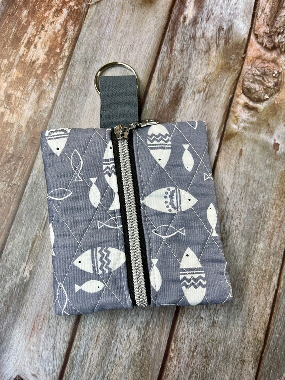 Grey Fish Quilted Mini Zip Pouch Coin Purse Keyring Purse Emergency Kit Etsy Canada
