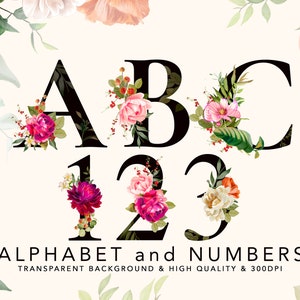 Alfabeto Floral Clipart PNG, Letras A–Z e Números em Aquarela, Iniciais Botânicas, Monograma de Casamento, Fonte Imprimível, Design de Sublimação