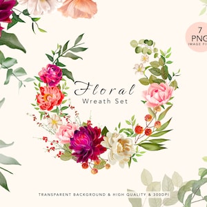 Watercolor Flower Wreath Clipart, Botanical Png Clipart, Floral Frames Clipart, Floral Wreaths Spring Clipart, Floral Wedding Clipart