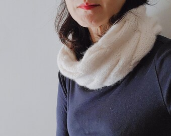 Hand Knitted Alpaca Neck Warmer, Cable Stitch Knitted Snood, Knitted Scarf