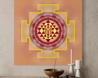 Shri Yantra Canvas Print: Sacred Geometry Art, Solid Wood Frame