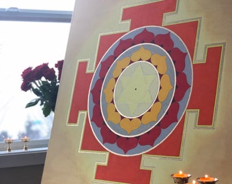 Original Sun Yantra Painting on Canvas | 18kt Gold Gouache, Vaastu Art
