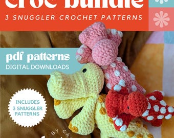 BUNDLE: Croc Snugglers | Snuggle | Crocodile | Crochet Pattern | Croc Lovey | Patten Bundle | XL, Standard, & Mini | Intermediate Pattern