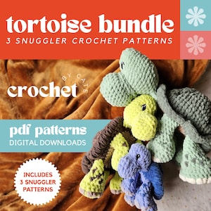 PACCHETTO: Modelli all&#39;uncinetto per coccole di tartaruga / 3 coccole / Tartarughe / Turtle Lovey / Zoo Plushie / XL, Standard e Mini / Tartarughe