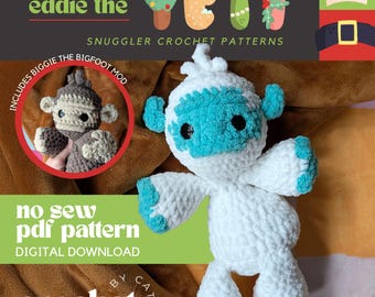 Yeti Crochet Pattern: Eddie and Biggie Snugglers, No Sew (PDF Pattern)