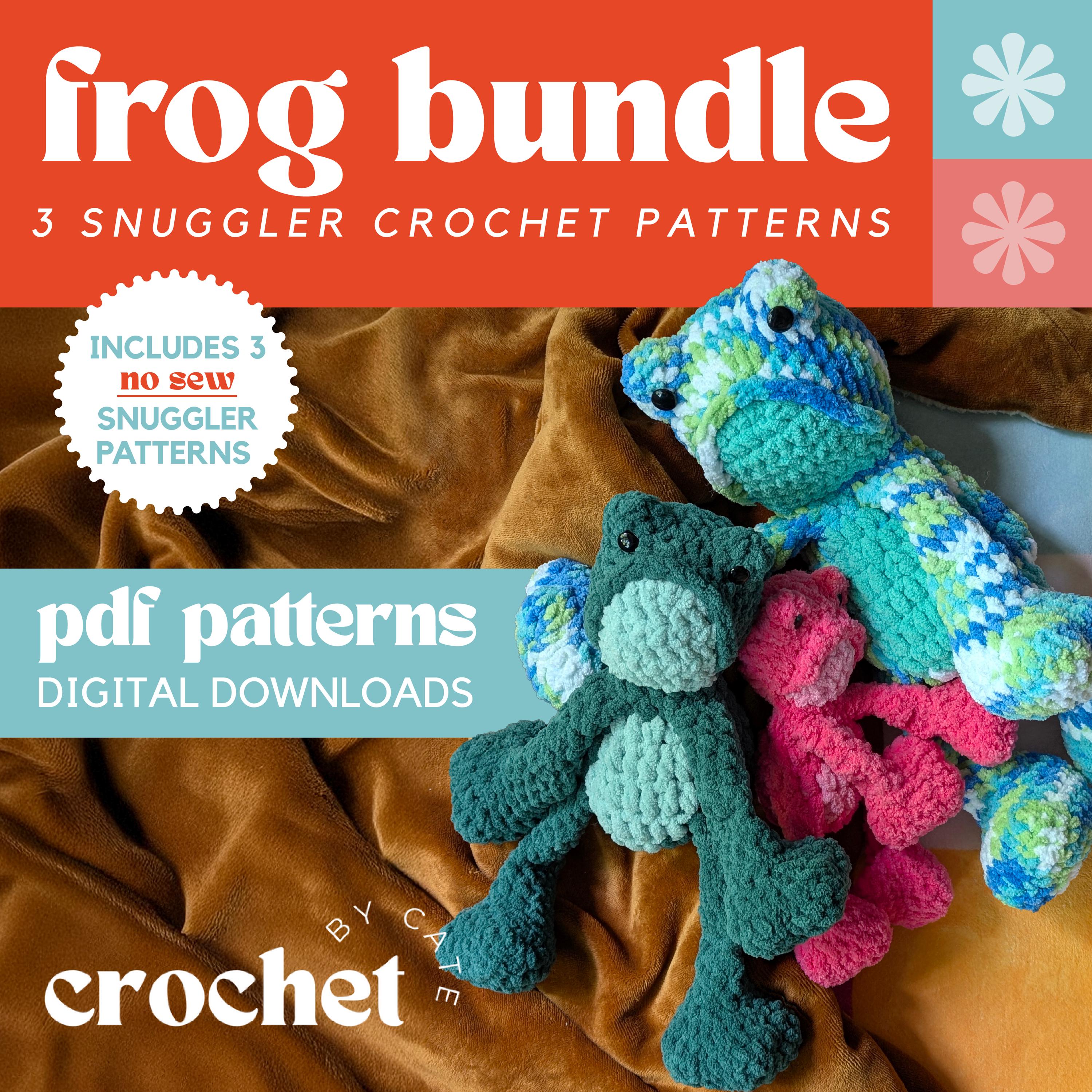 BUNDLE: Frog Snuggler Crochet Patterns | 3 Snugglers | Frogs | Frog Lovey | Zoo Plushie | XL, Standard, and Mini | No Sew Patterns