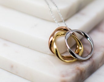 Tri Circle Necklace, Modern Necklace, Delicate, Dainty, Jewelry, Necklace, Gold, Silver, Gift for her.