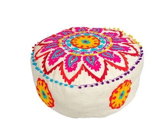 Handmade Floor Cushion Hippie Throw Pillow Bohemian Meditation Cushion Embroidered Pillow