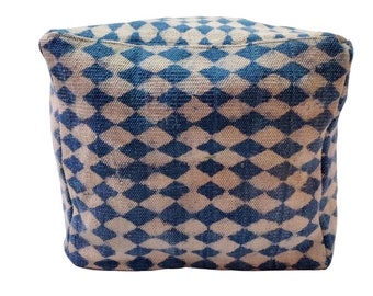 Blue Ottoman Square Pouf Indian Vintage Handmade Cotton Fabric Pouf Floor Decorative Ottoman Cushion, Cotton rug pouffe