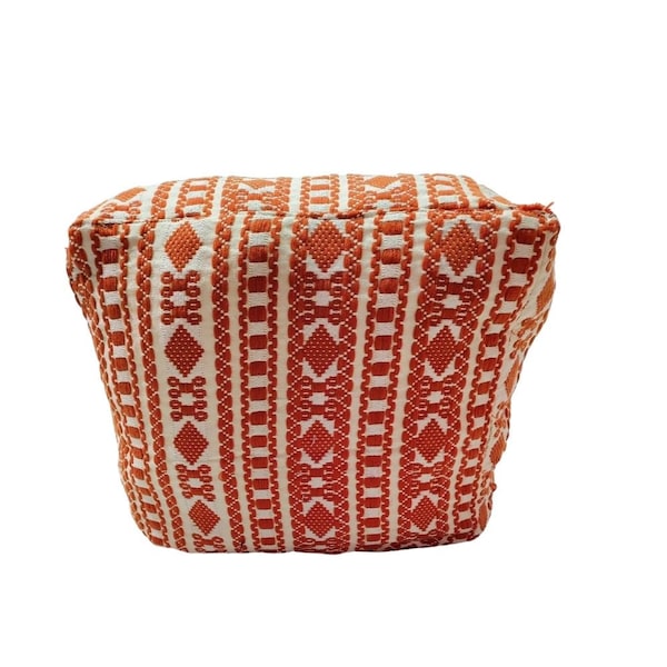 Orange Ottoman Square Pouf Indian vintage Handmade Cotton Fabric Pouf Floor Decorative Ottoman Cushion, Cotton rug pouffe