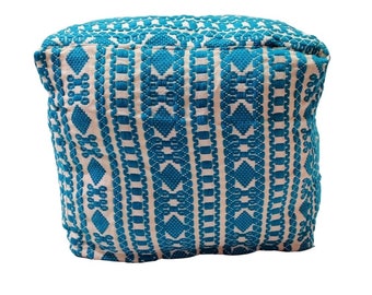 Blue Ottoman Square Pouf Indian Vintage Handmade Cotton Fabric Pouf Floor Decorative Ottoman Cushion, Cotton rug pouffe