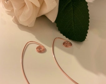 Spiral, Rose gold wire Earrings, Threader Wire Earrings