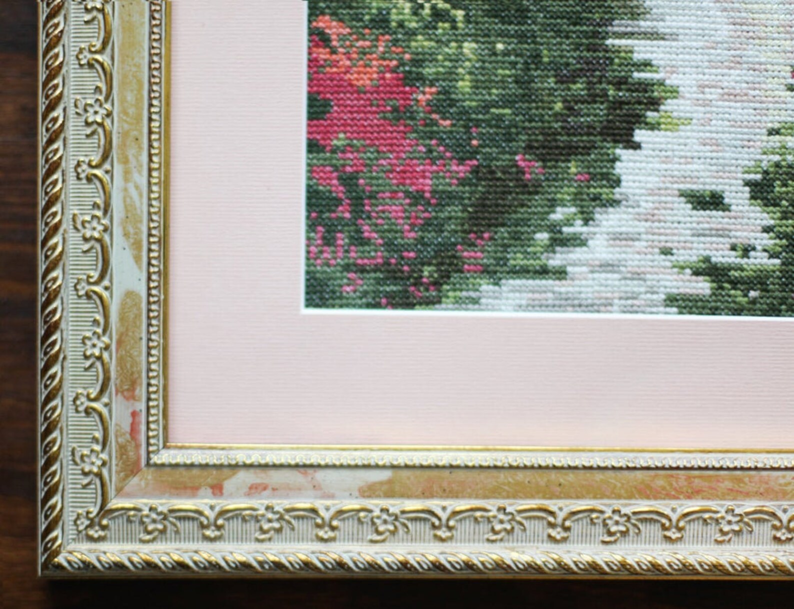 Framed hand cross-stitched picture of Thomas Kinkade size ...