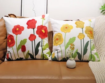 Embroidered Flora Throw Pillow Covers, Cute Cushion Covers, Unique Design Pillow Case for Your Home Decor