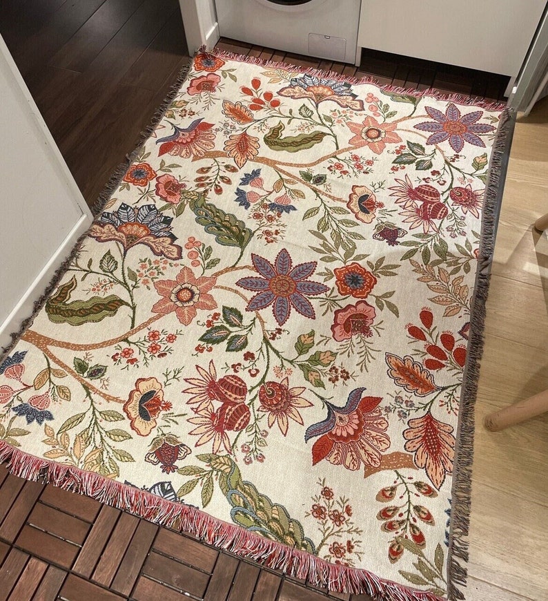 Gewebte Decke mit Regenbogenblumen, einzigartiges Design für Heimdekoration, Sofa, Camping und mehr. Bild 1