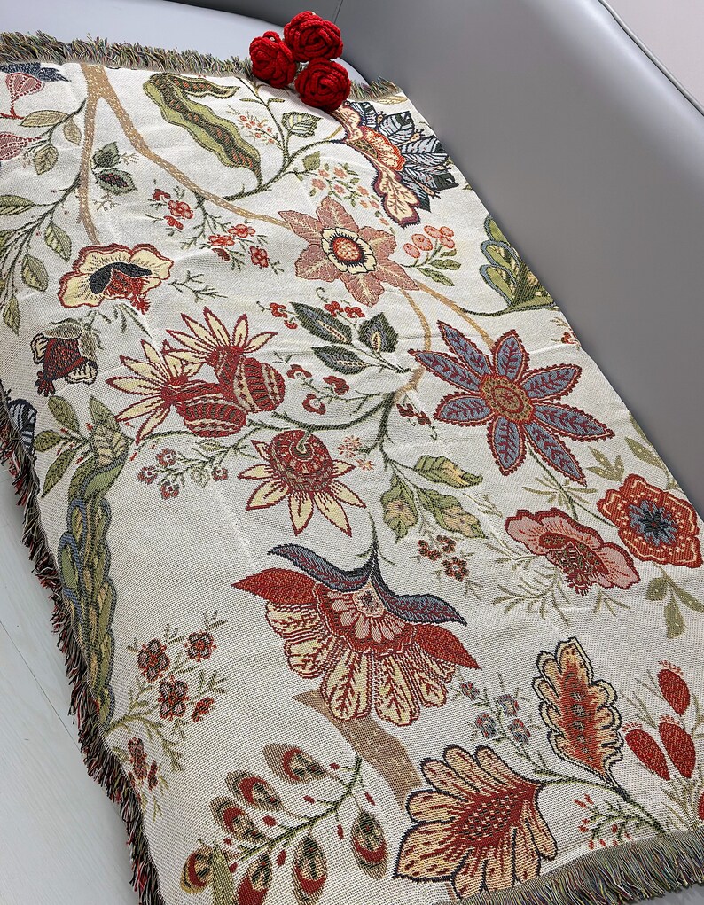Gewebte Decke mit Regenbogenblumen, einzigartiges Design für Heimdekoration, Sofa, Camping und mehr. Bild 7