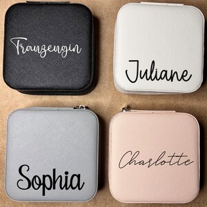 Personalized jewelry box - travel case - jewelry storage - with name - letters - black - white - pink - gray - jewelry box