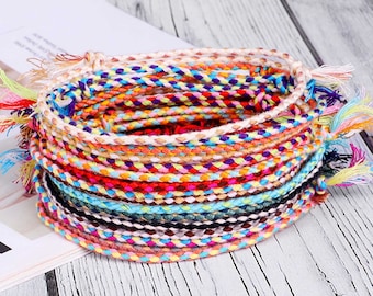 2mm Handmade String Bracelet Cotton Thread Tassel Rope Adjustable Beach Anklet Woven Bracelets for Women Men Wristband