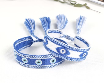 19 Colors Evil Eyes Embroidered Bracelet Bulk Handmade Braided Rope Wedding Party Gift Bracelet Jewelry Tassel Wristband