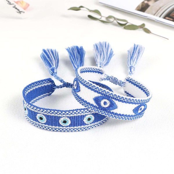 19 Colors Evil Eyes Embroidered Bracelet Bulk Handmade Braided Rope Wedding Party Gift Bracelet Jewelry Tassel Wristband