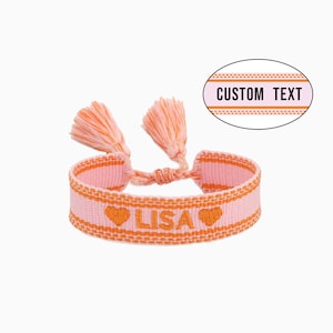 Pulsera de texto bordado personalizado con borla, pulsera de algodón ajustable, pulseras de amistad tejidas y trenzadas, regalo para ella imagen 1