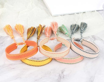 New Colors 1.3cm Tassel Bracelet Handmade Braided Rope Girls Jewelry Anniversary Gift Wristband Embroidery Text Acceptable