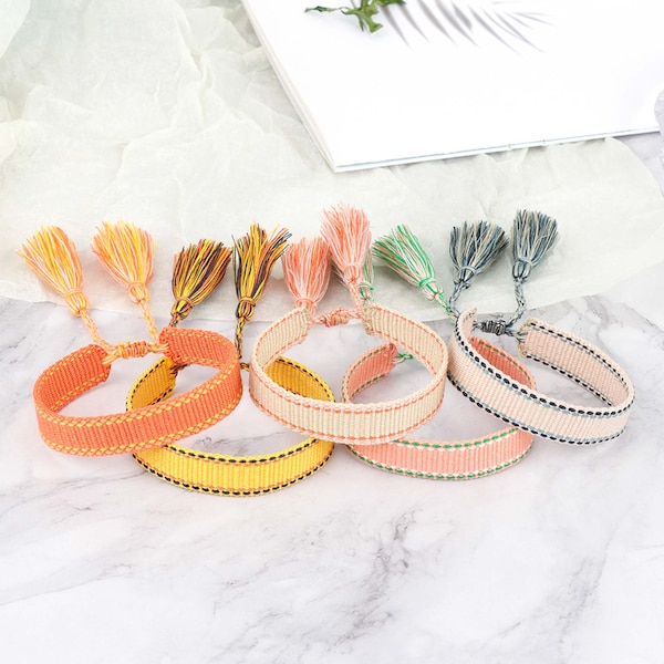 New Colors 1.3cm Tassel Bracelet Handmade Braided Rope Girls Jewelry Anniversary Gift Wristband Embroidery Text Acceptable