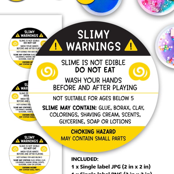 Slime warning Circular label template / Slime warning / Slime stickers / Slime labels / Slime pot label / Slime business / DIGITAL FILE