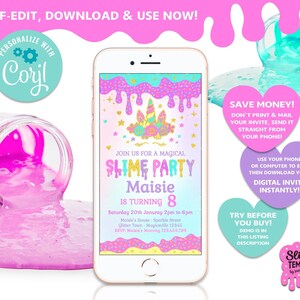 EDITABLE Unicorn Slime Party Invite / Slime invitation / Unicorn invitation / Slime Birthday Party / Smartphone Invite / INSTANT DOWNLOAD