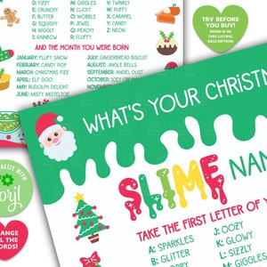 EDITABLE &#39;What&#39;s your Christmas Slime Name&#39; Poster / Christmas Party Game / Slime Game / Slime Party / Slime Queen / Slime Birthday