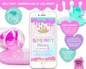 Unicorn Slime Birthday Party Invitation, Editable Smartphone Invite (Digital Download)