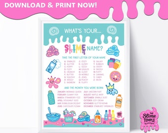 What&#39;s your Slime Name Poster / Extra Large & Small formats  / Slime Party Game / Slime Game for Kids / Birthday Party game / Slime Party