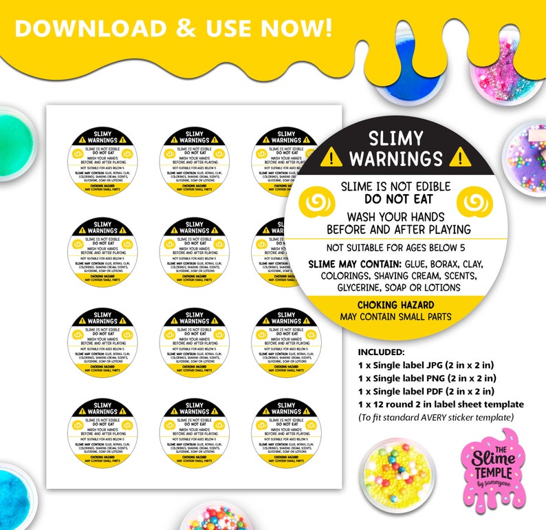 Slime Warning Circular Label Template / Slime Warning / Slime Stickers Slime Warning Circular Label Template / Slime Warning / Slime Stickers