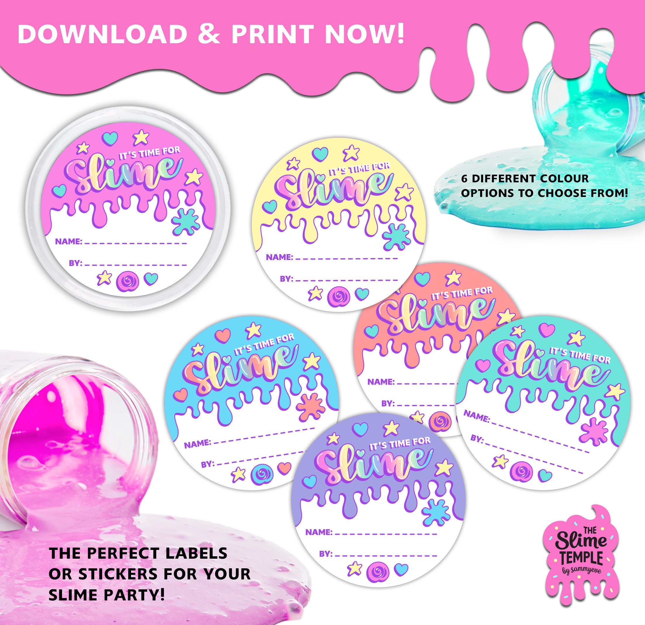 Printable Rainbow Slime Container Labels, Slime Party Favor Tags, Slime  Party Craft, Slime Birthday Party Ideas, Instant Download 