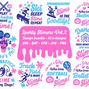 SPORTY SLIMERS Design Bundle VOL.2, Slime svg, Slime party gift, Ballet dancer svg, Gymnastics svg, Girl Soccer svg, Track and Field svg