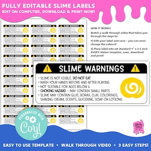 EDITABLE Slime Warning Standard Labels / Avery Standard Size Template ...