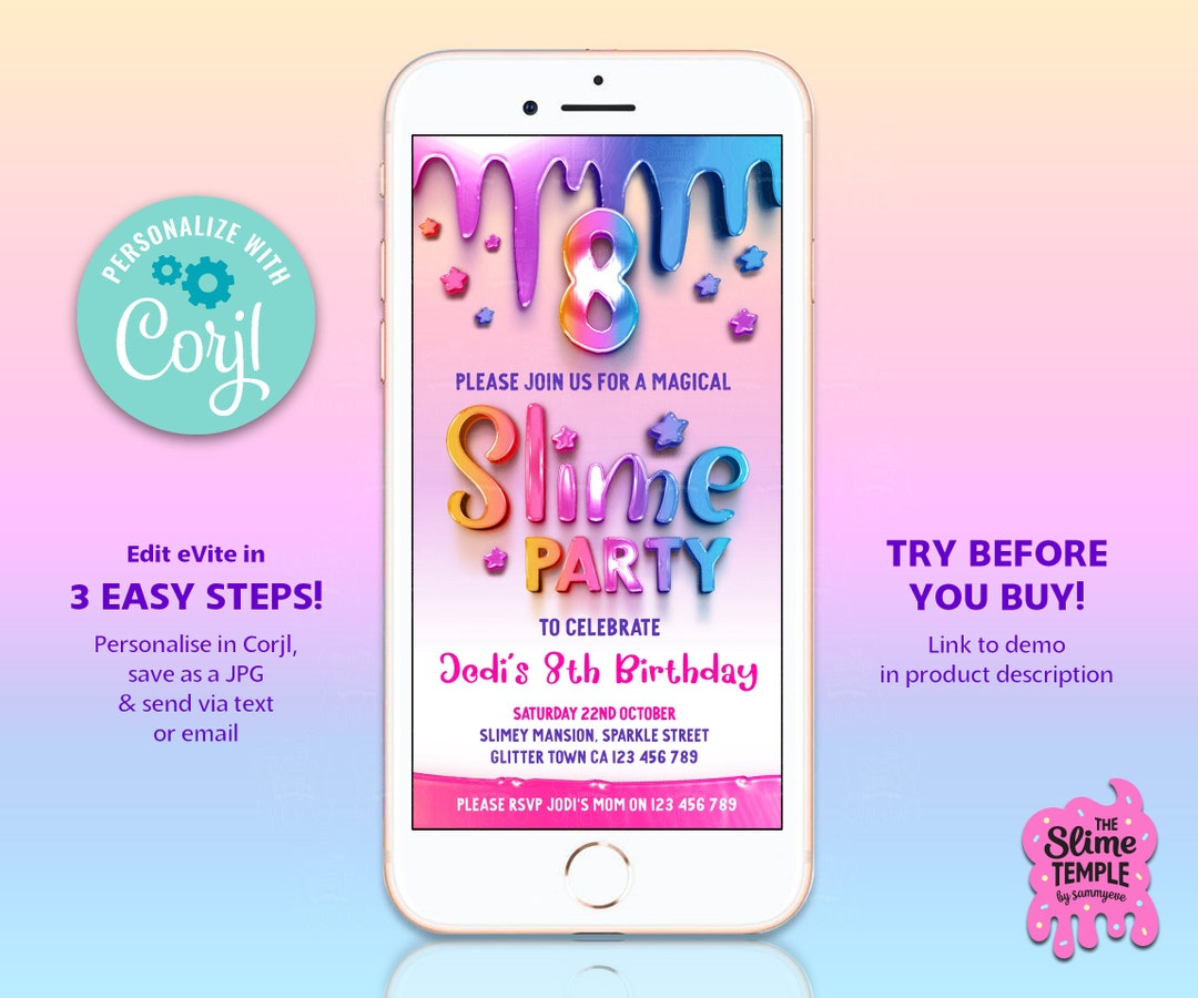 INVITACIÓN A la fiesta de cumpleaños de Slime EDITABLE