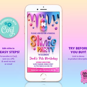 EDITABLE Slime Birthday Party Invitation | Electronic Digital Invitation | eVite | Text or Email | All numbers available