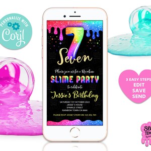Slime Party 7th Birthday Electronic Digital Invitation | eVite | Text or Email | EDIT YOURSELF
