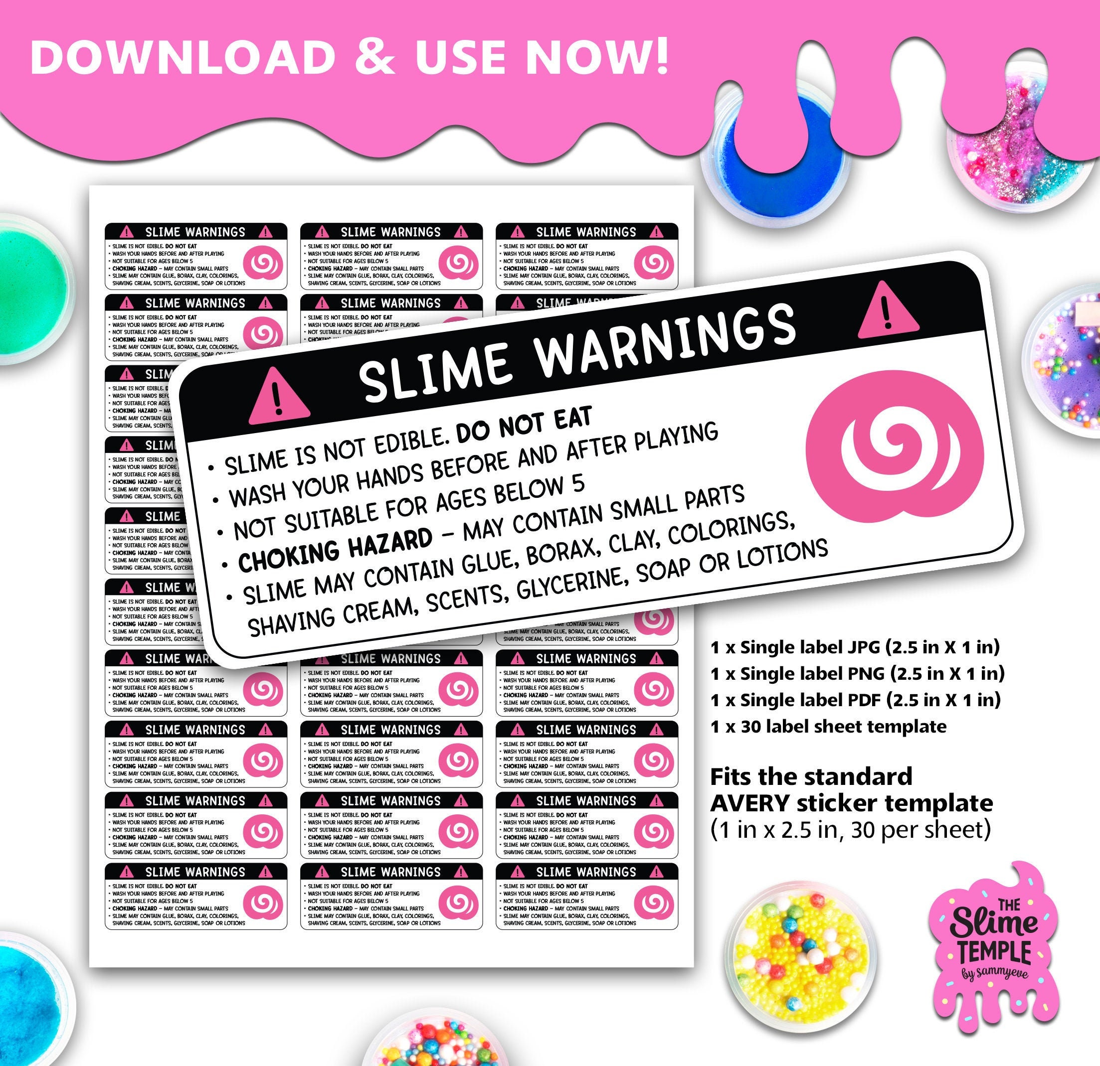 Slime Warning label template / Slime labels / Slime business / Slime warning / AVERY label template / MORE colours available!
