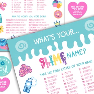 EDITABLE ‘What’s your Slime Name’ Poster / Birthday Party Game / Slime Game / Slime Party / Slime Queen / Slime Birthday