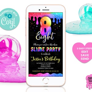 Slime Party 8th Birthday Electronic Digital Invitation | eVite | Text or Email | EDIT YOURSELF